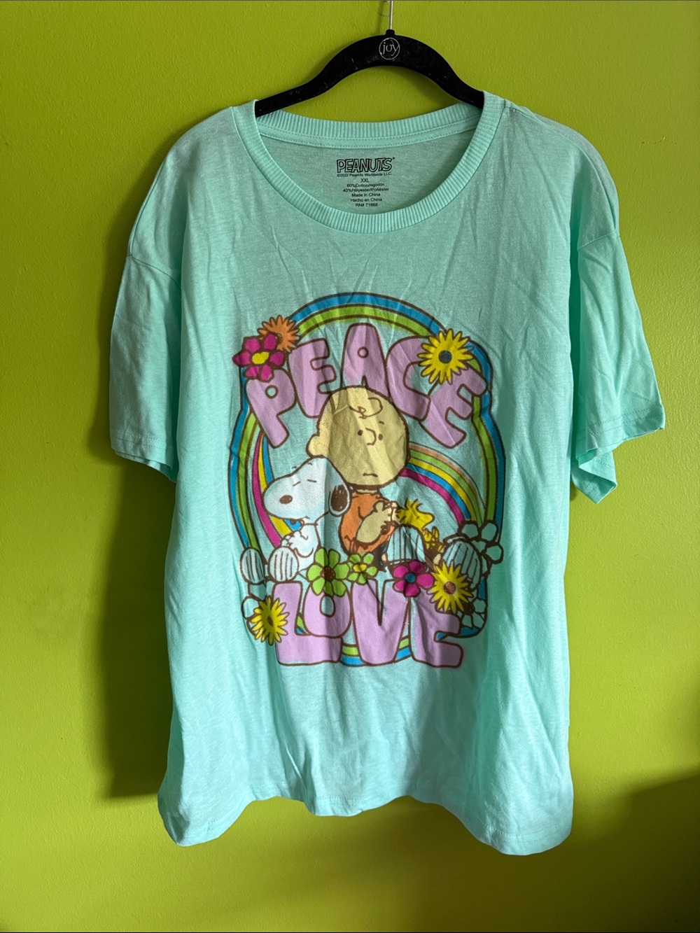 NWT Peanuts Aqua Peace Love Short Sleeve Tee Shirt Size XXL